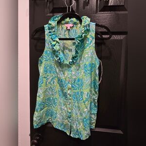 Lilly Pulitzer Vibrant Green and Blue Floral Blouse